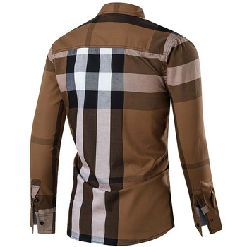 2023 Нова мода Мъжки ризи с копчета с дълъг ръкав 100% памук Карирана мъжка ежедневна бизнес риза за мъже Топове