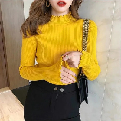 Rudens ziemas sieviešu džempera džemperis 2023. gada pamata džemperis ar lielu apkakli, retro stila trikotāžas džemperi sievietēm, džemperi