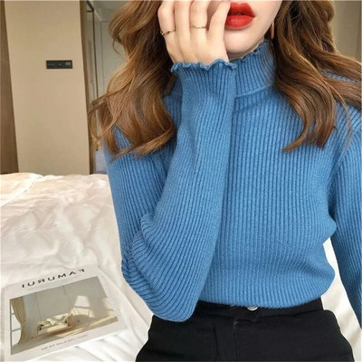 Rudens ziemas sieviešu džempera džemperis 2023. gada pamata džemperis ar lielu apkakli, retro stila trikotāžas džemperi sievietēm, džemperi