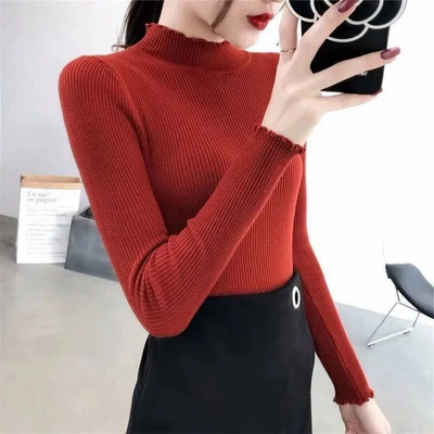 Rudens ziemas sieviešu džempera džemperis 2023. gada pamata džemperis ar lielu apkakli, retro stila trikotāžas džemperi sievietēm, džemperi