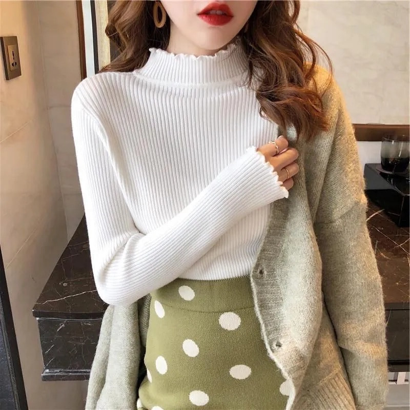 Rudens ziemas sieviešu džempera džemperis 2023. gada pamata džemperis ar lielu apkakli, retro stila trikotāžas džemperi sievietēm, džemperi