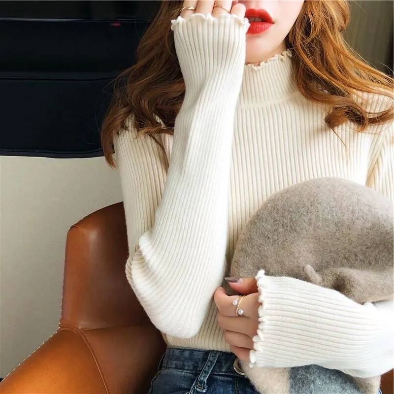 Rudens ziemas sieviešu džempera džemperis 2023. gada pamata džemperis ar lielu apkakli, retro stila trikotāžas džemperi sievietēm, džemperi