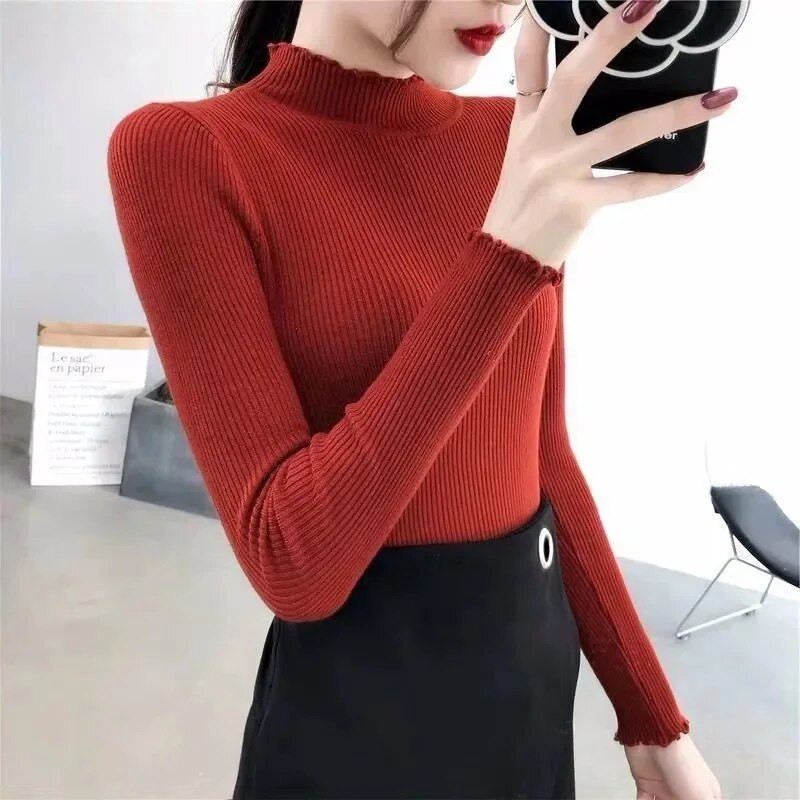 Rudens ziemas sieviešu džempera džemperis 2023. gada pamata džemperis ar lielu apkakli, retro stila trikotāžas džemperi sievietēm, džemperi