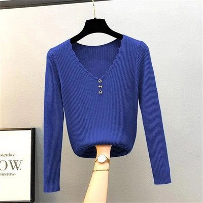 2023 Φθινοπωρινό γυναικείο σέξι πουλόβερ με λαιμόκοψη με λαιμόκοψη πλεκτό μακρυμάνικο πουλόβερ με μασίφ κάτω μέρος για γυναίκες Casual πουλόβερ πουλόβερ πουλόβερ