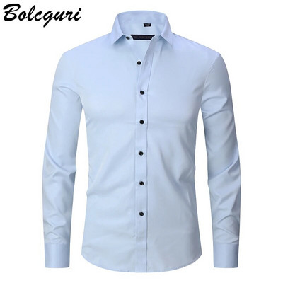 Pretgrumbu un gludināšanas elastība Slim Fit vīriešu kleita ikdienišķa krekls ar garām piedurknēm Balts melns zils sarkans vīriešu sabiedriski formāli krekli