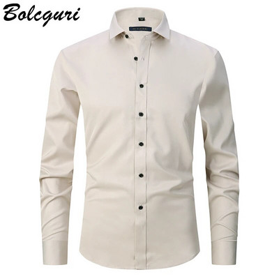 Pretgrumbu un gludināšanas elastība Slim Fit vīriešu kleita ikdienišķa krekls ar garām piedurknēm Balts melns zils sarkans vīriešu sabiedriski formāli krekli