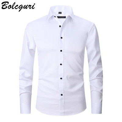 Pretgrumbu un gludināšanas elastība Slim Fit vīriešu kleita ikdienišķa krekls ar garām piedurknēm Balts melns zils sarkans vīriešu sabiedriski formāli krekli