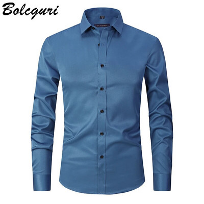 Pretgrumbu un gludināšanas elastība Slim Fit vīriešu kleita ikdienišķa krekls ar garām piedurknēm Balts melns zils sarkans vīriešu sabiedriski formāli krekli