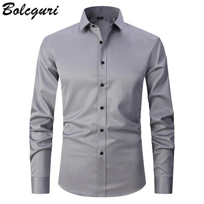 Pretgrumbu un gludināšanas elastība Slim Fit vīriešu kleita ikdienišķa krekls ar garām piedurknēm Balts melns zils sarkans vīriešu sabiedriski formāli krekli