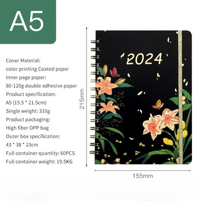 A5 spoles piezīmju grāmatiņa 2024. gada plānotājs Agenda Notepads angļu dienasgrāmatu piezīmju grāmatiņas