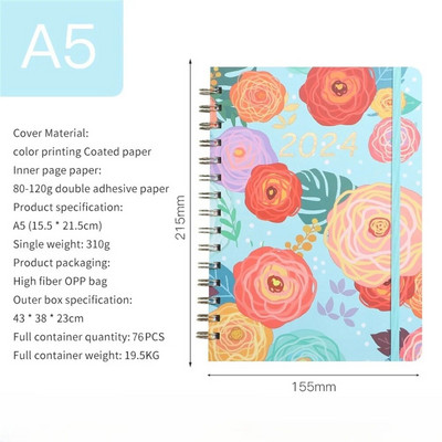 A5 spoles piezīmju grāmatiņa 2024. gada plānotājs Agenda Notepads angļu dienasgrāmatu piezīmju grāmatiņas