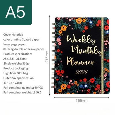 A5 spoles piezīmju grāmatiņa 2024. gada plānotājs Agenda Notepads angļu dienasgrāmatu piezīmju grāmatiņas