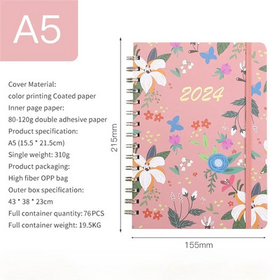 A5 spoles piezīmju grāmatiņa 2024. gada plānotājs Agenda Notepads angļu dienasgrāmatu piezīmju grāmatiņas