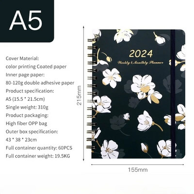 A5 spoles piezīmju grāmatiņa 2024. gada plānotājs Agenda Notepads angļu dienasgrāmatu piezīmju grāmatiņas