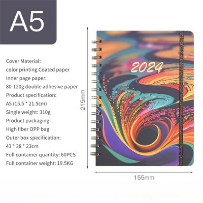 A5 spoles piezīmju grāmatiņa 2024. gada plānotājs Agenda Notepads angļu dienasgrāmatu piezīmju grāmatiņas