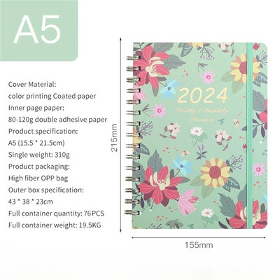 A5 spoles piezīmju grāmatiņa 2024. gada plānotājs Agenda Notepads angļu dienasgrāmatu piezīmju grāmatiņas