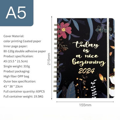 A5 spoles piezīmju grāmatiņa 2024. gada plānotājs Agenda Notepads angļu dienasgrāmatu piezīmju grāmatiņas