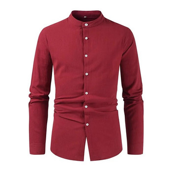Άνοιξη φθινοπωρινό σταντ 2023 Βαμβακερά λινό πουκάμισα Ανδρικά μονόχρωμα μακρυμάνικα ανδρική μπλούζα Casual ανδρικό πουκάμισο
