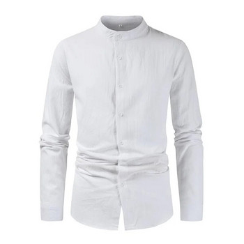 2023 Пролет Есен Памучни ленени ризи с яка и дълги ръкави Мъжки едноредни ризи с дълъг ръкав Ежедневна мъжка блуза Мъжка