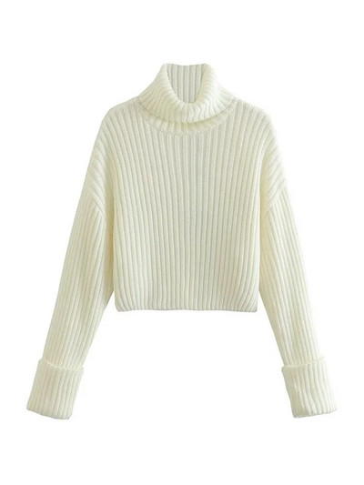 TRAF Γυναικεία Μόδα Πλεκτό Πλεκτό Πλεκτό Πουλόβερ με ψηλό λαιμό και μακρυμάνικο γυναικεία πουλόβερ Κομψά μπλουζάκια