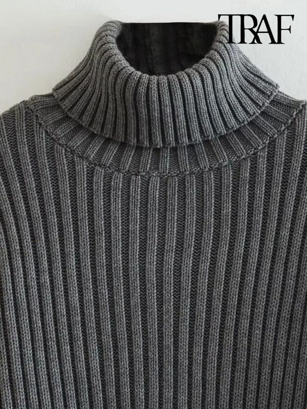 TRAF Γυναικεία Μόδα Πλεκτό Πλεκτό Πλεκτό Πουλόβερ με ψηλό λαιμό και μακρυμάνικο γυναικεία πουλόβερ Κομψά μπλουζάκια