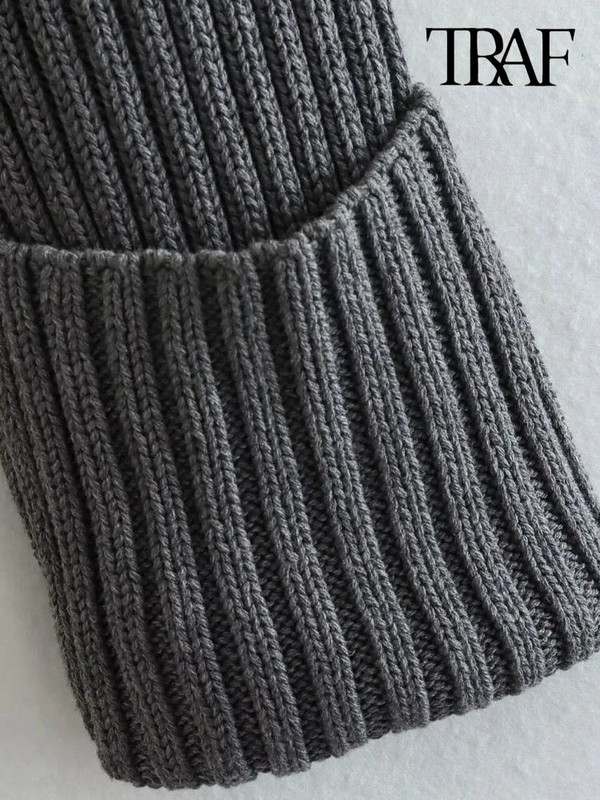 TRAF Γυναικεία Μόδα Πλεκτό Πλεκτό Πλεκτό Πουλόβερ με ψηλό λαιμό και μακρυμάνικο γυναικεία πουλόβερ Κομψά μπλουζάκια