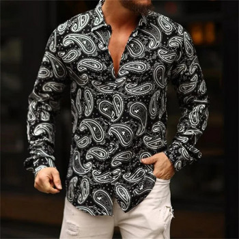 Модни хавайски ризи Ризи с графичен 3D печат Мъжка модна риза с дълъг ръкав Camisas Лятна луксозна плажна блуза Мъжко облекло