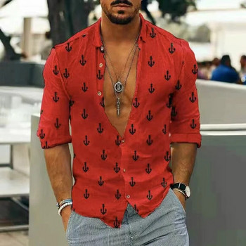Модни хавайски ризи Ризи с графичен 3D печат Мъжка модна риза с дълъг ръкав Camisas Лятна луксозна плажна блуза Мъжко облекло