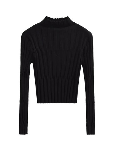 TRAF naiste mood kärbitud soonik, kootud kampsun, kõrge kaelusega, pikkade varrukatega, naiste pulloverid, stiilsed topid