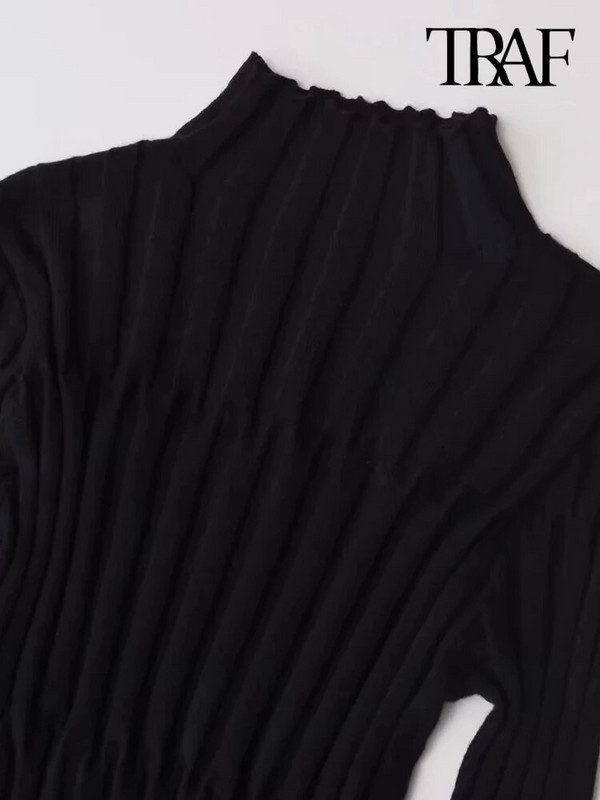 TRAF naiste mood kärbitud soonik, kootud kampsun, kõrge kaelusega, pikkade varrukatega, naiste pulloverid, stiilsed topid