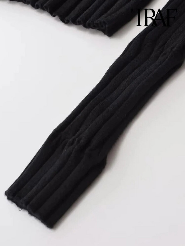 TRAF naiste mood kärbitud soonik, kootud kampsun, kõrge kaelusega, pikkade varrukatega, naiste pulloverid, stiilsed topid