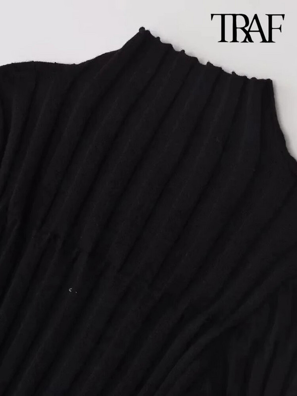 TRAF naiste mood kärbitud soonik, kootud kampsun, kõrge kaelusega, pikkade varrukatega, naiste pulloverid, stiilsed topid