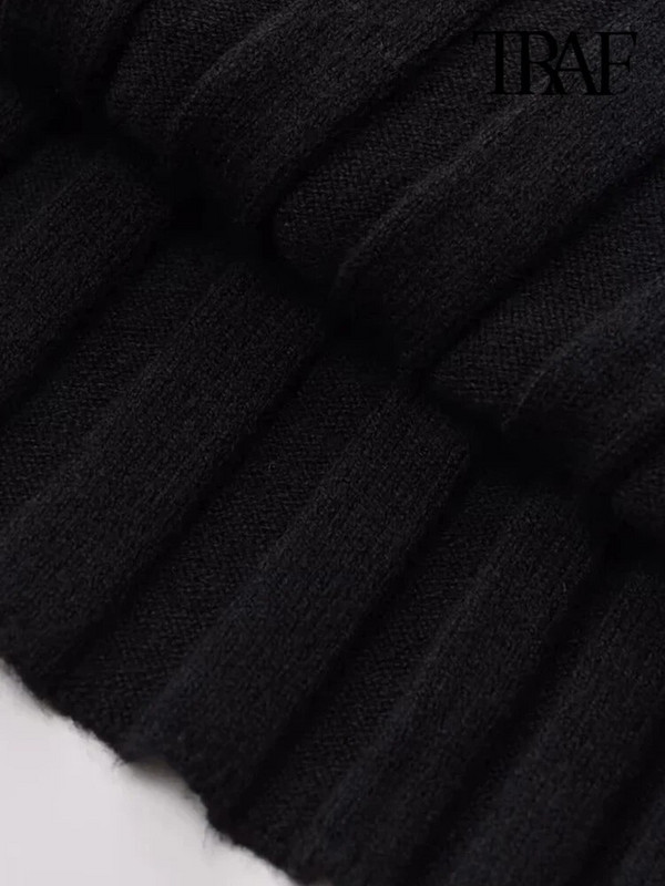 TRAF naiste mood kärbitud soonik, kootud kampsun, kõrge kaelusega, pikkade varrukatega, naiste pulloverid, stiilsed topid