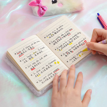 Γάτα κινουμένων σχεδίων Μικρό βιβλίο ημερολογίου Κορίτσι Χαριτωμένο βελούδινο βιβλίο μαθητή Χέρι Λέτζερ Δώρο γενεθλίων Κορίτσι με σημειωματάριο