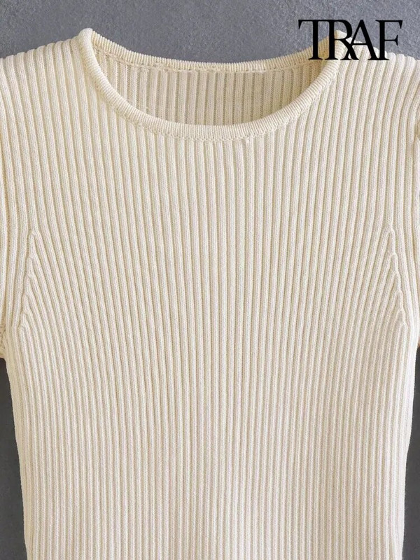 TRAF Női divat műszőrmével, szabott, kötött pulóver Vintage O nyakú, hosszú ujjú női pulóverek elegáns felsők