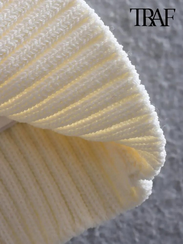 TRAF Női divat műszőrmével, szabott, kötött pulóver Vintage O nyakú, hosszú ujjú női pulóverek elegáns felsők