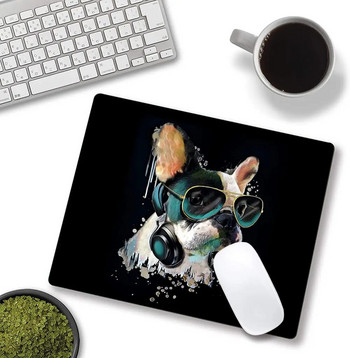 Френски булдог акварел портрет слушалки слушане подложка за мишка водоустойчива неплъзгаща се гумена основа подложки за мишка за офис лаптоп
