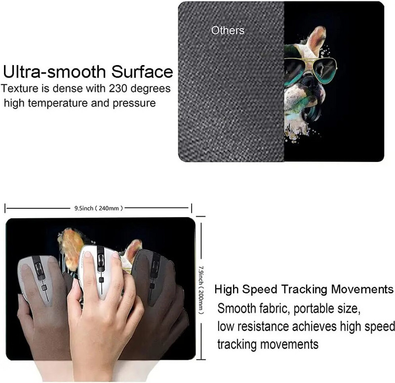 Franču buldogu akvareļu portreta austiņas klausīšanās peles paliktnis Ūdensizturīgs, neslīdošs gumijas pamatnes peles paliktņi biroja klēpjdatoram