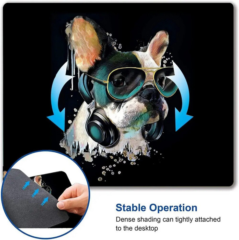 Franču buldogu akvareļu portreta austiņas klausīšanās peles paliktnis Ūdensizturīgs, neslīdošs gumijas pamatnes peles paliktņi biroja klēpjdatoram