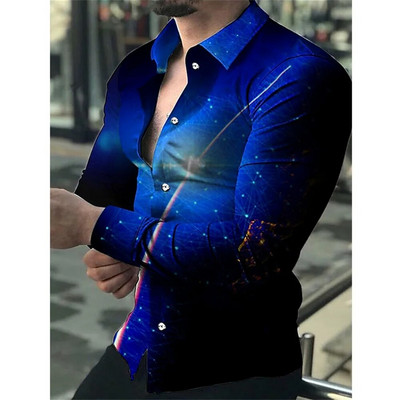 Ανδρικά πουκάμισα υψηλής ποιότητας μόδας Πουκάμισο με κουμπιά Casual Designer Starry Sky Print Μακρυμάνικο μπλουζάκια Ανδρικά ρούχα Ζακέτα