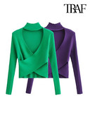 TRAF Sieviešu modes dobi adīts džemperis retro stila sieviešu džemperi ar garām piedurknēm