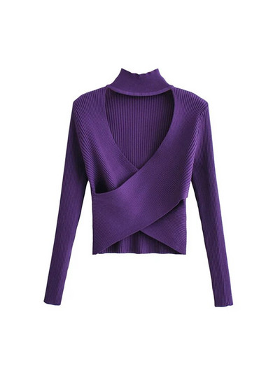 TRAF Sieviešu modes dobi adīts džemperis retro stila sieviešu džemperi ar garām piedurknēm