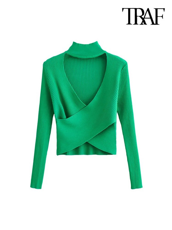 TRAF Sieviešu modes dobi adīts džemperis retro stila sieviešu džemperi ar garām piedurknēm