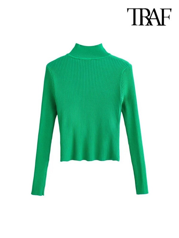 TRAF Sieviešu modes dobi adīts džemperis retro stila sieviešu džemperi ar garām piedurknēm