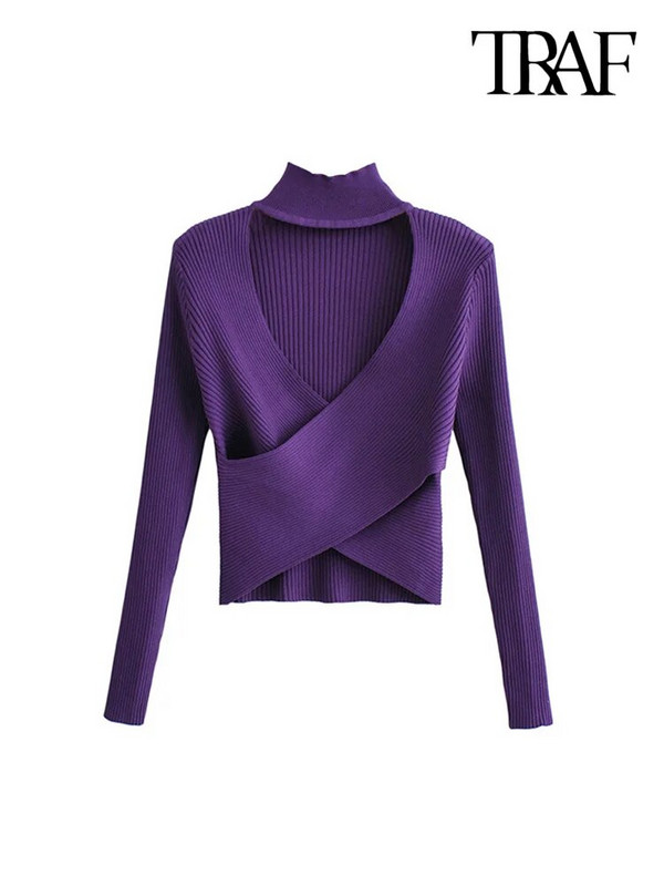 TRAF Sieviešu modes dobi adīts džemperis retro stila sieviešu džemperi ar garām piedurknēm