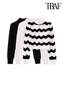 TRAF Sieviešu modes, mīksta pieskāriena šenila džemperis, apgriezts trikotāžas džemperis ar augstu kakla izgriezumu, garām piedurknēm, sieviešu džemperi, eleganti topi