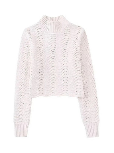 TRAF Sieviešu modes, mīksta pieskāriena šenila džemperis, apgriezts trikotāžas džemperis ar augstu kakla izgriezumu, garām piedurknēm, sieviešu džemperi, eleganti topi