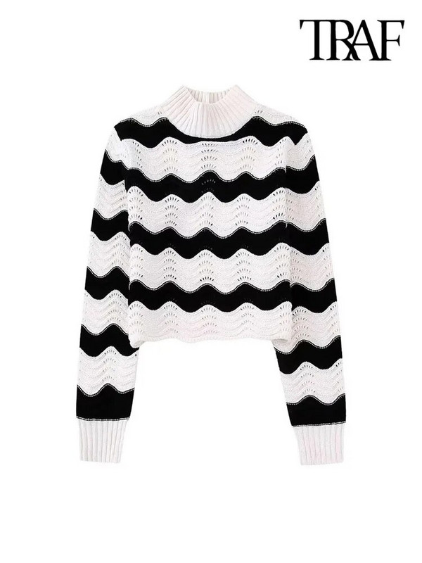 TRAF Sieviešu modes, mīksta pieskāriena šenila džemperis, apgriezts trikotāžas džemperis ar augstu kakla izgriezumu, garām piedurknēm, sieviešu džemperi, eleganti topi
