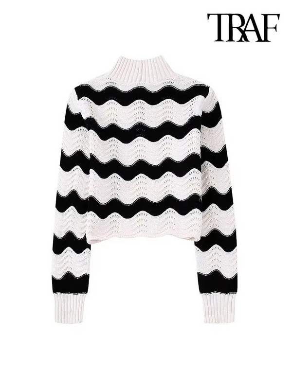 TRAF Sieviešu modes, mīksta pieskāriena šenila džemperis, apgriezts trikotāžas džemperis ar augstu kakla izgriezumu, garām piedurknēm, sieviešu džemperi, eleganti topi