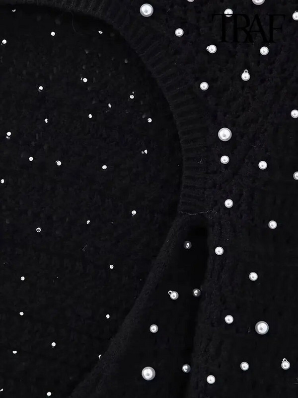 Γυναικεία μαργαριτάρια μόδας Cropped πλεκτό πουλόβερ σέξι εξώπλατο με δεμένα μακρυμάνικα γυναικεία πουλόβερ Chic τοπ